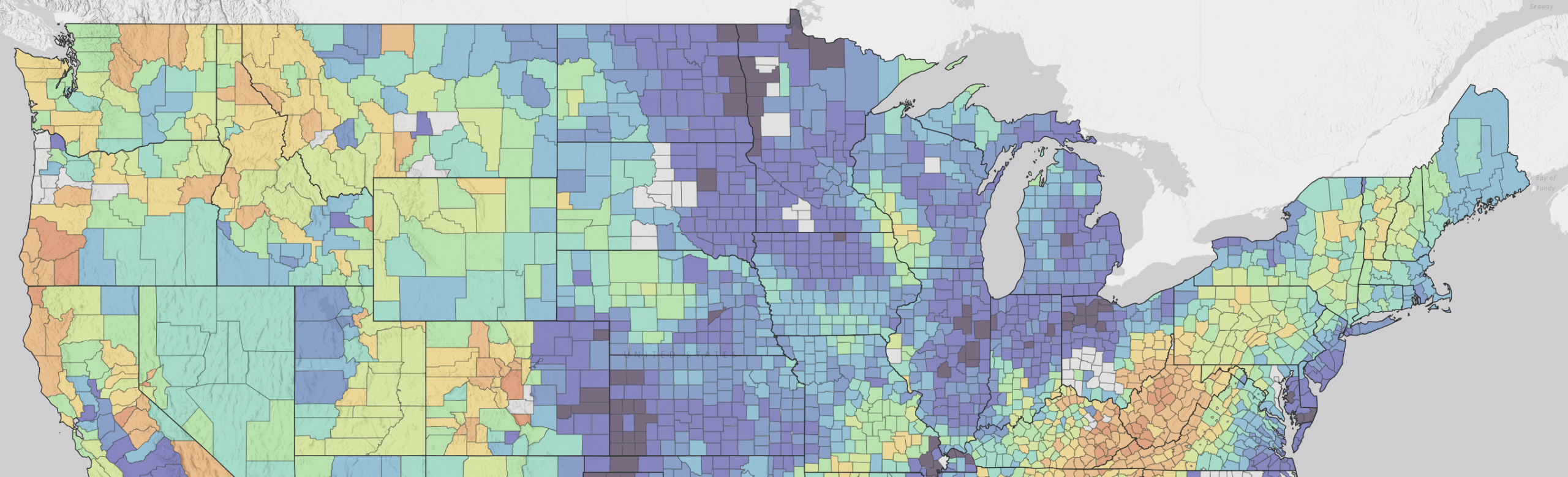 A county choropleth map of the continental United States.
